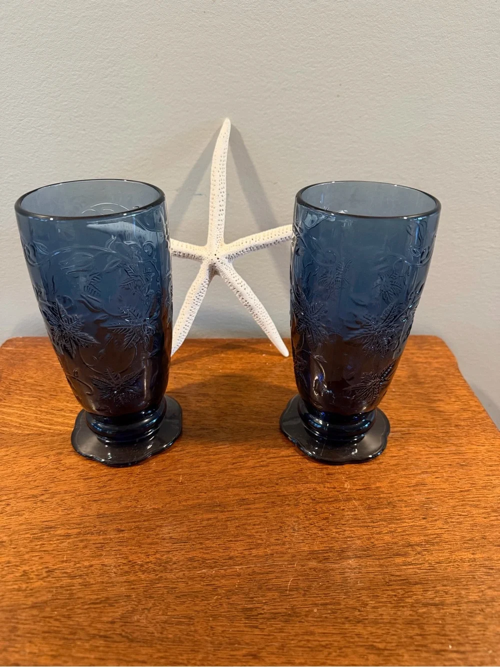 Princess House Fantasia Blue Footed Floral Glasses 2